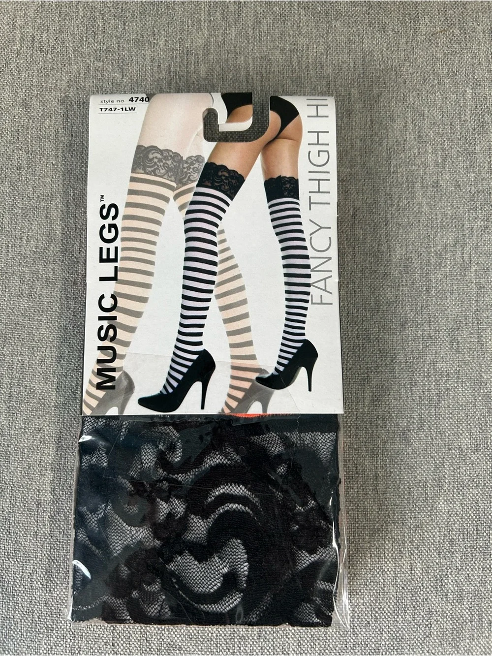 Music Legs Orange and Black Striped Fancy Thigh Highs